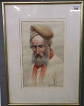 Italian School, portrait of a bearded man, indistinctly signed. Watercolours. (B.P. 21% + VAT)