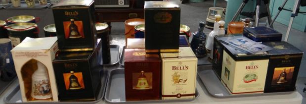 Three trays of Bell's Old Scotch whisky bell shaped ceramic decanters in original boxes;