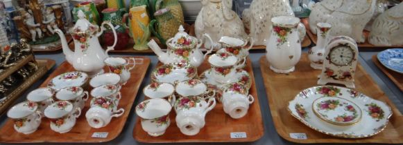 Three trays of mostly Royal Albert 'Old Country Roses' to include: fifteen piece coffee set with