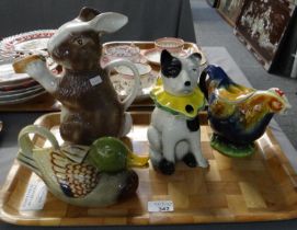 Tray of Tony Woods Staffordshire novelty animal design teapots to include: duck, rabbit, dog and