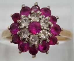 9ct gold multi-cluster dress ring. 4.2g approx. Size N. (B.P. 21% + VAT)