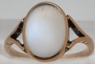 Yellow metal and probably Moonstone ring. 2.4g approx. Size M1/2. (B.P. 21% + VAT)