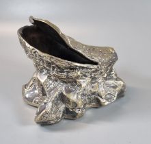 19th century silver plated spoon warmer in the form of a partially opened oyster shell on