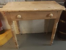 Victorian pine single drawer side table on ring turned legs. 76 x 45 x 70cm approx. (B.P. 21% + VAT)