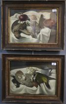 Continental School (19th century), studies of dead game and other items, a pair. Oils on board.