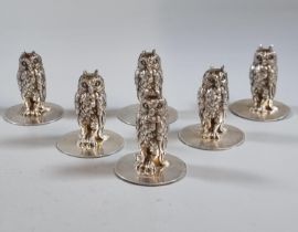 Set of six silver menu card holders in the form of Owls. London hallmarks maker's initials E&J. 10