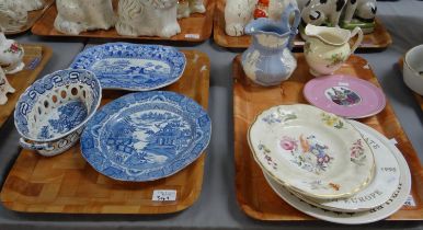 Two trays of china to include: blue and white chestnut dish with pierced edge, small Spode meat