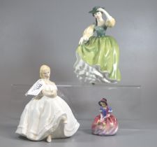 Three Royal Doulton English bone china figurines of various sizes to include: 'Buttercup' HN2309, '