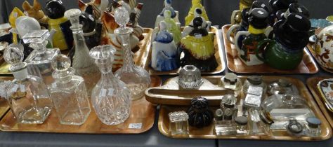 Two trays of glassware to include: decanters in various shapes and sizes, some cut glass with star