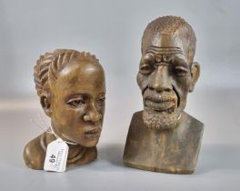 Two African stained composition portrait busts. 20cm high and 15cm high approx. (2) (B.P. 21% + VAT)