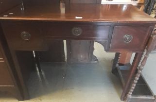 Edwardian mahogany inlaid writing desk on square tapering legs, together with a pair of Edwardian