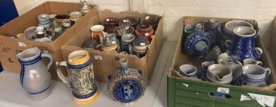 Two trays of assorted pottery and china jugs, various. (2) (B.P. 21% + VAT)