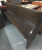 Early 20th century pitch pine chapel/church pew of long proportions with prayer stool. (2)