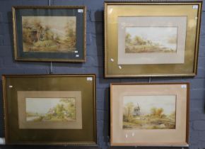 J Rock Jones, figures near a water mill, signed. Watercolours. 27x43cm approx. Together with another