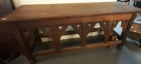 Late 19th early 20th century oak Gothic design alter table. Provenance: from a local Carmarthen