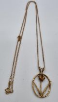 9ct gold Daffodil pendant and chain. 4.2g approx. (B.P. 21% + VAT)