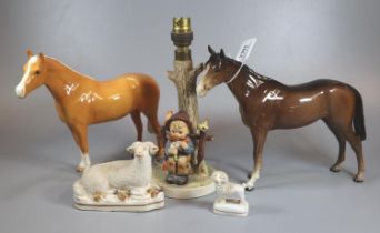 Collection of china to include: two Beswick horses; one Palomino and one Bay, two Staffordshire