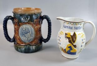 Royal Doulton stoneware two handled Lord Nelson loving cup, 'England expects every man will do his