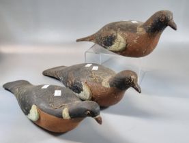 Three similar wooden hand painted decoy pigeons. (3) (B.P. 21% + VAT)