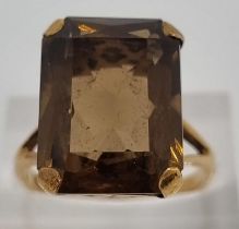 9ct gold and smoky quartz dress ring, Birmingham hallmarks. 5.7g approx. Size N1/2. (B.P. 21% + VAT)