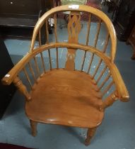 19th century style oak spindle and slat back Windsor chair on moulded seat with crinoline