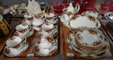 Two trays of Royal Albert 'Old Country Roses' design teaware to include: teapot, teacups and