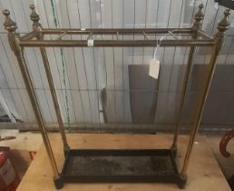 Late Victorian brass six section stick and umbrella stand with metal drip tray. (B.P. 21% + VAT)