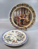 Royal Vienna 'Gottern' porcelain plate or charger with turquoise border and repeating foliate