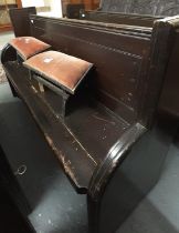Early 20th century pitch pine chapel/church pew together with two similar prayer stools. (3)