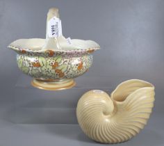 Tuscan Decoro pottery basket with floral design and a shell shaped Shorter & Sons vase. (2) (B.P.