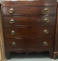 Edwardian mahogany inlaid and cross-banded straight front cock beaded chest of four drawers with