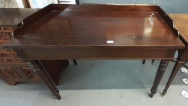 Victorian mahogany gallery back side table standing on baluster ring turned legs. (B.P. 21% + VAT)