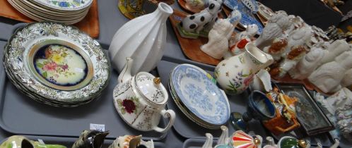 Three trays of mostly china to include: Carlton Ware floral teapot stand, Price Kensington