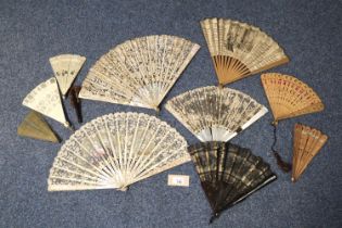 Collection of vintage and antique fans to include: handmade lace with mother of pearl monture,