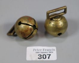 Pair of 19th century brass sleigh bells. both marked Victoria No. 21 . (B.P. 21% + VAT)