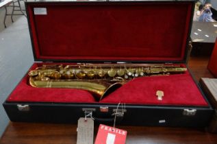 Band Instument Co 'The Elkhart' saxophone marked Elkhart-India USA, in original velvet lined case.