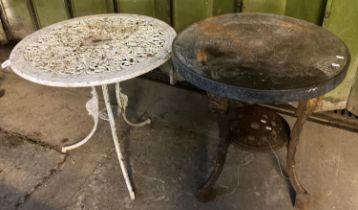 Cast aluminium pierced foliate design garden table with tripod base together with a traditional cast