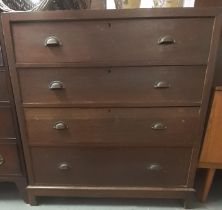 19th century oak straight front chest of four drawers with metal handles. (B.P. 21% + VAT)