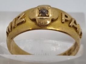 18ct gold and diamond ring marked 'Mizpah'. 4.4g approx. Size L. (B.P. 21% + VAT)