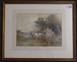 British School (19th century), impressionist study of figures in a horse drawn cart crossing a