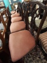 Edwardian rosewood and marquetry inlaid parlour sofa together with a set of four late Victorian