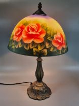 Modern table lamp, the shade of mushroom form decorated with roses and butterflies. (B.P. 21% + VAT)