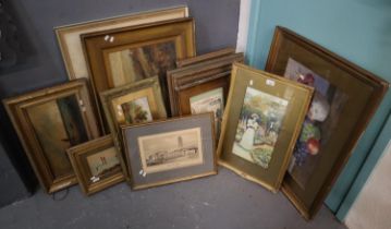 Group of assorted watercolours, oil paintings and prints, various: landscapes, marines, portraits