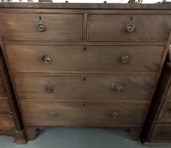 19th century mahogany straight front cock beaded chest of two short and three long drawers on