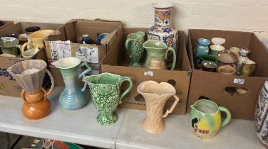 Four boxes of assorted china jugs and vases. (4) (B.P. 21% + VAT)