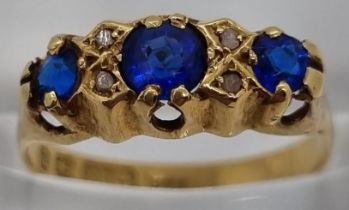 Edwardian gold sapphire and diamond seven stone ring. 2g approx. Size M. (B.P. 21% + VAT)