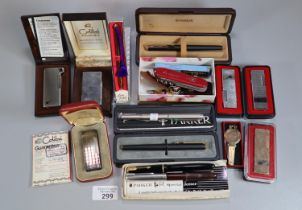 Collection of vintage pens, lighters, penknives and similar items to include: Parker, Starcross,