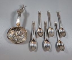 Collection of six teaspoons, 2.1 troy oz approx. together with an unusual white metal probably Dutch