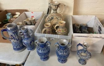 Three boxes of Rhenish stoneware and other German stoneware items, various. (3) (B.P. 21% + VAT)