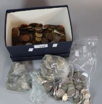 Small box of assorted coinage: GB and foreign, some silver pieces. (B.P. 21% + VAT)